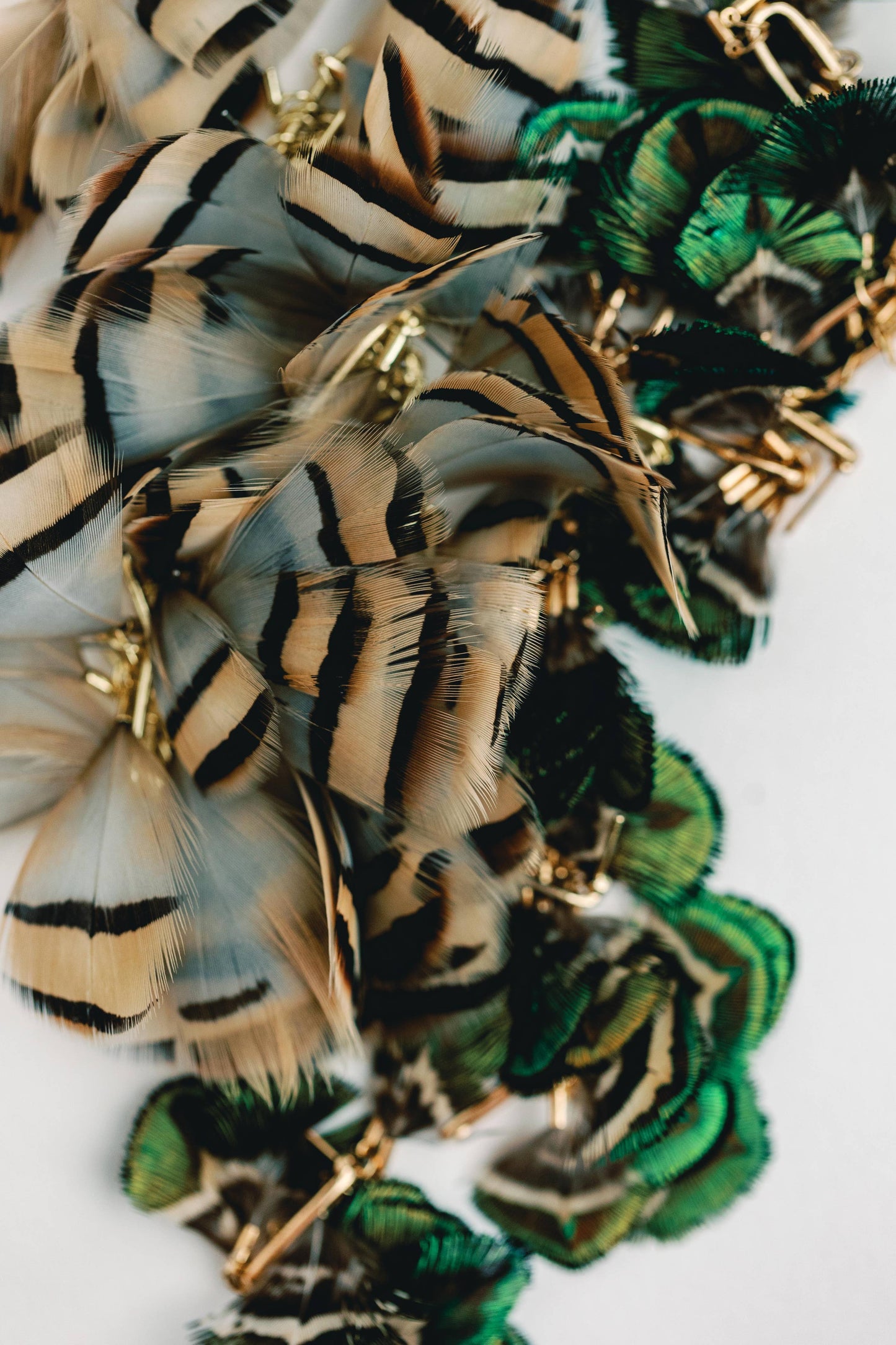 St Armands Designs of Sarasota - Brown Striped Feather Statement Tassel Earrings