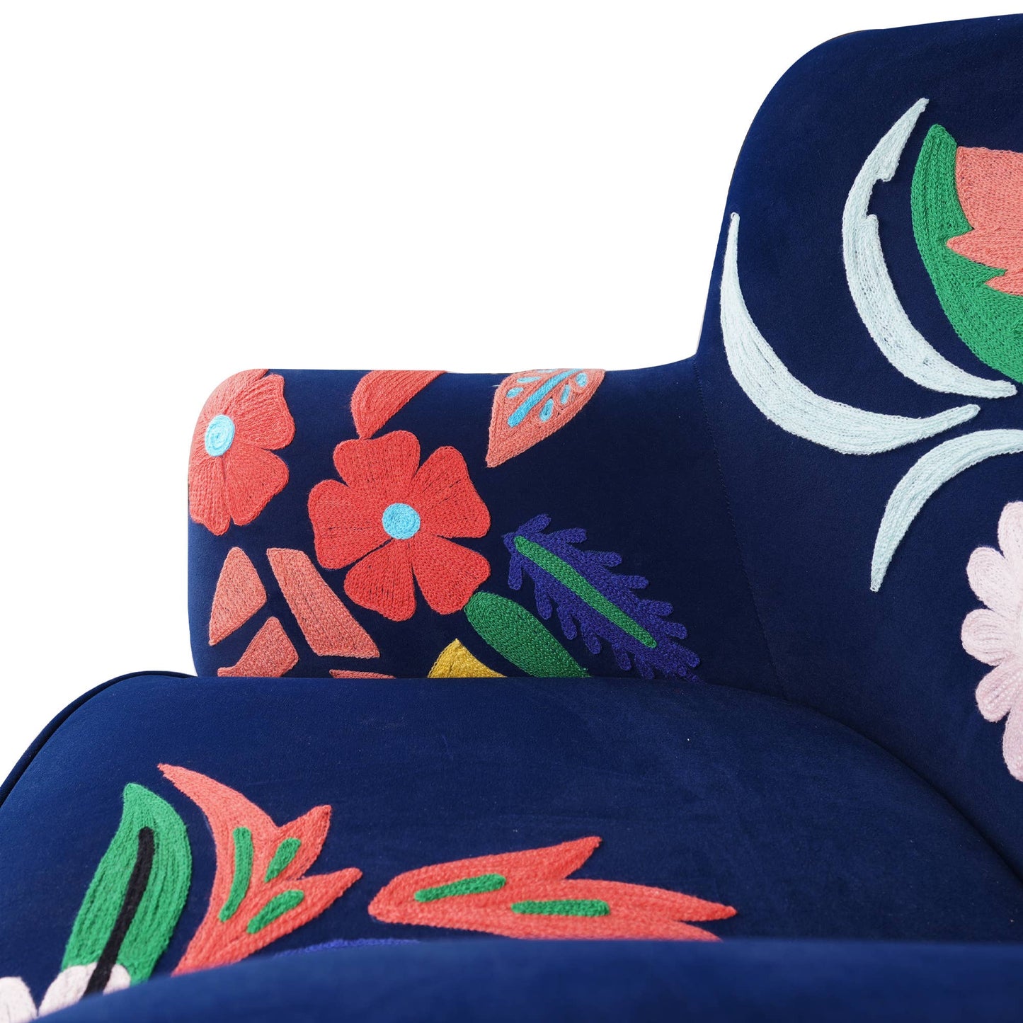LR Home - Embroidered Velvet Floral Indoor Accent Chair