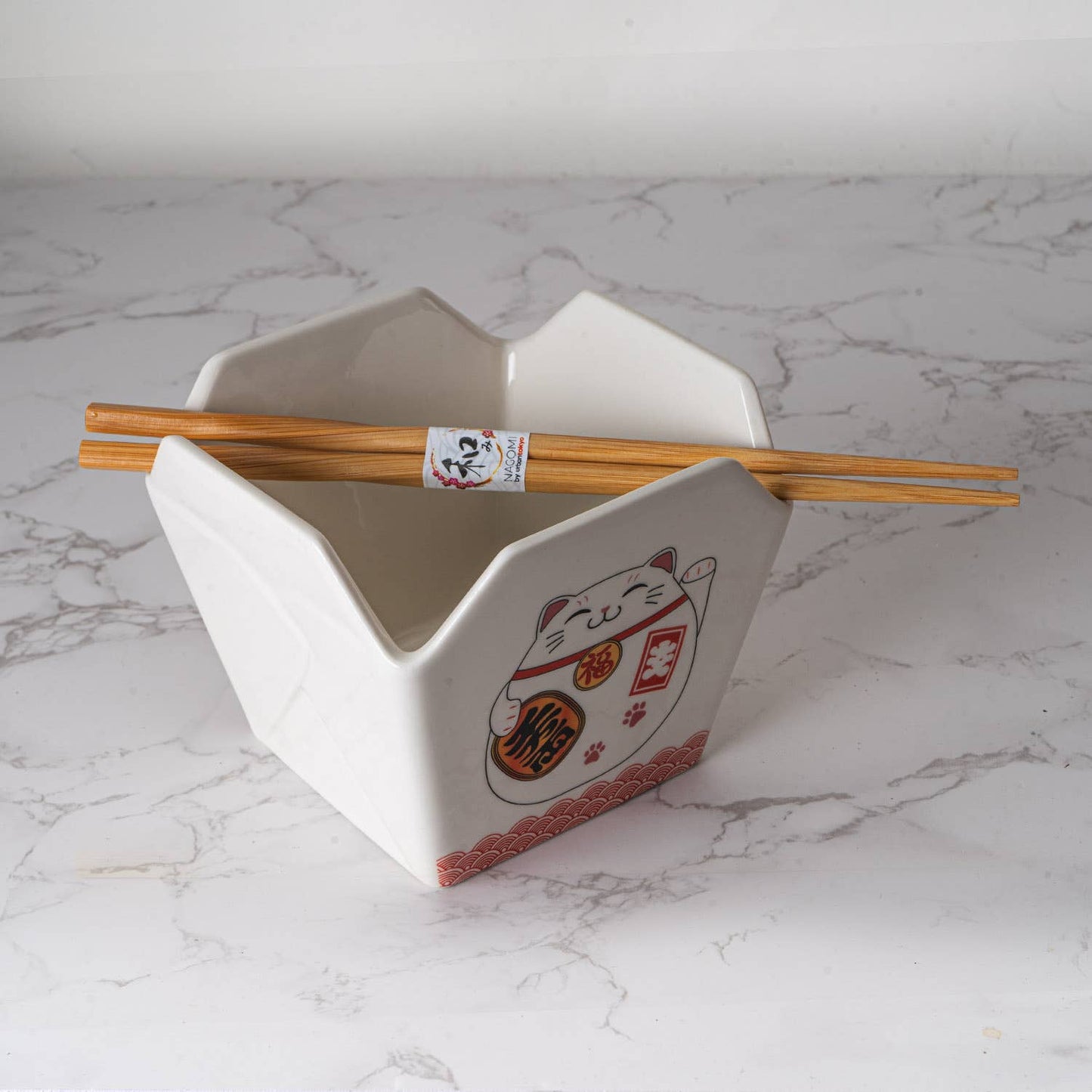 Urban Tokyo - 16oz 5"W x 4"H Takeout Box Serving Bowl With Chopsticks Lucky Cat (1/24)