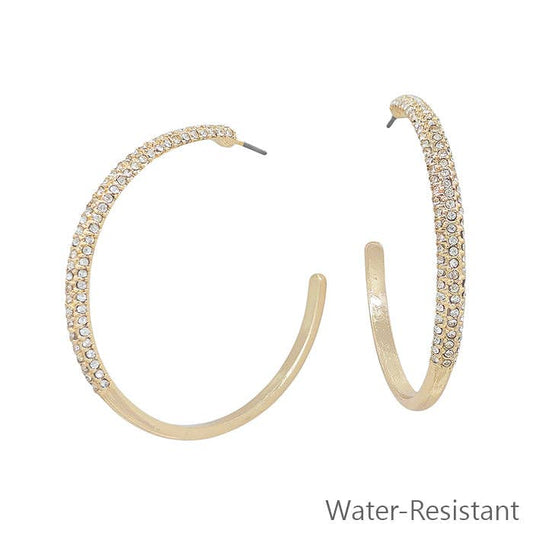 What's Hot - Water Resistant Gold 2" Pave Hoop Earring