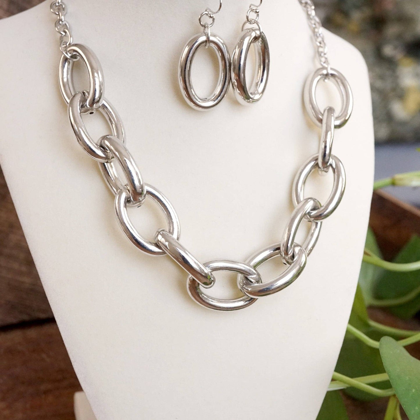 PennyLine inc - Chunky Chain Statement Necklace Set Gold Silver Tones: Silver Tone