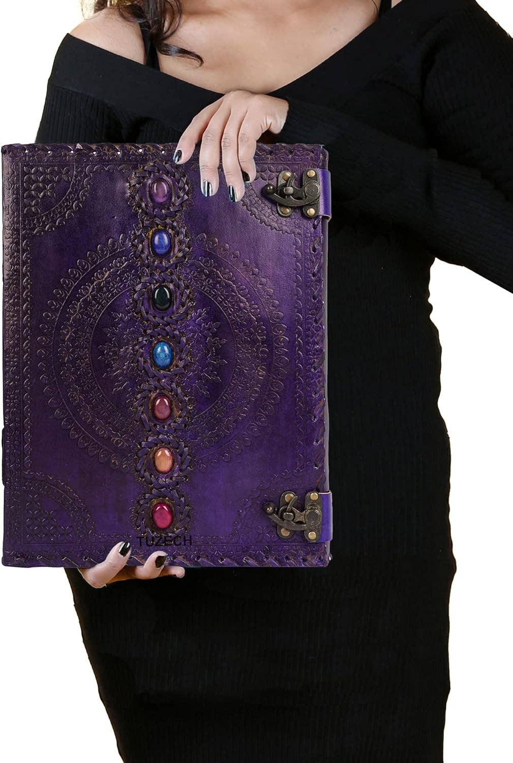 Immart Global LLC - Seven Chakra Leather Journal – Handmade Embossed Diary 13": Ocean Blue / Unlined