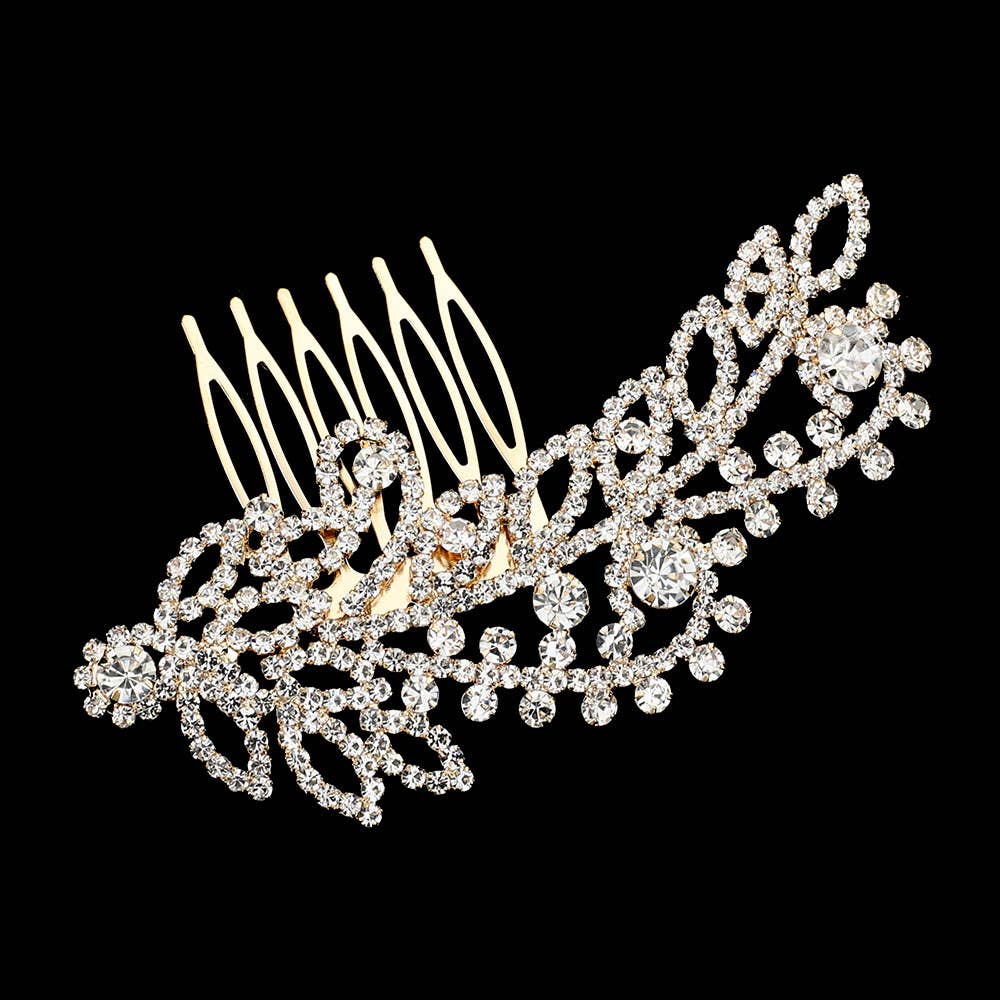 Sensibling Corp. - Round Stone Cluster Embellished Rhinestone Paved Hair Comb: Clear,Gold