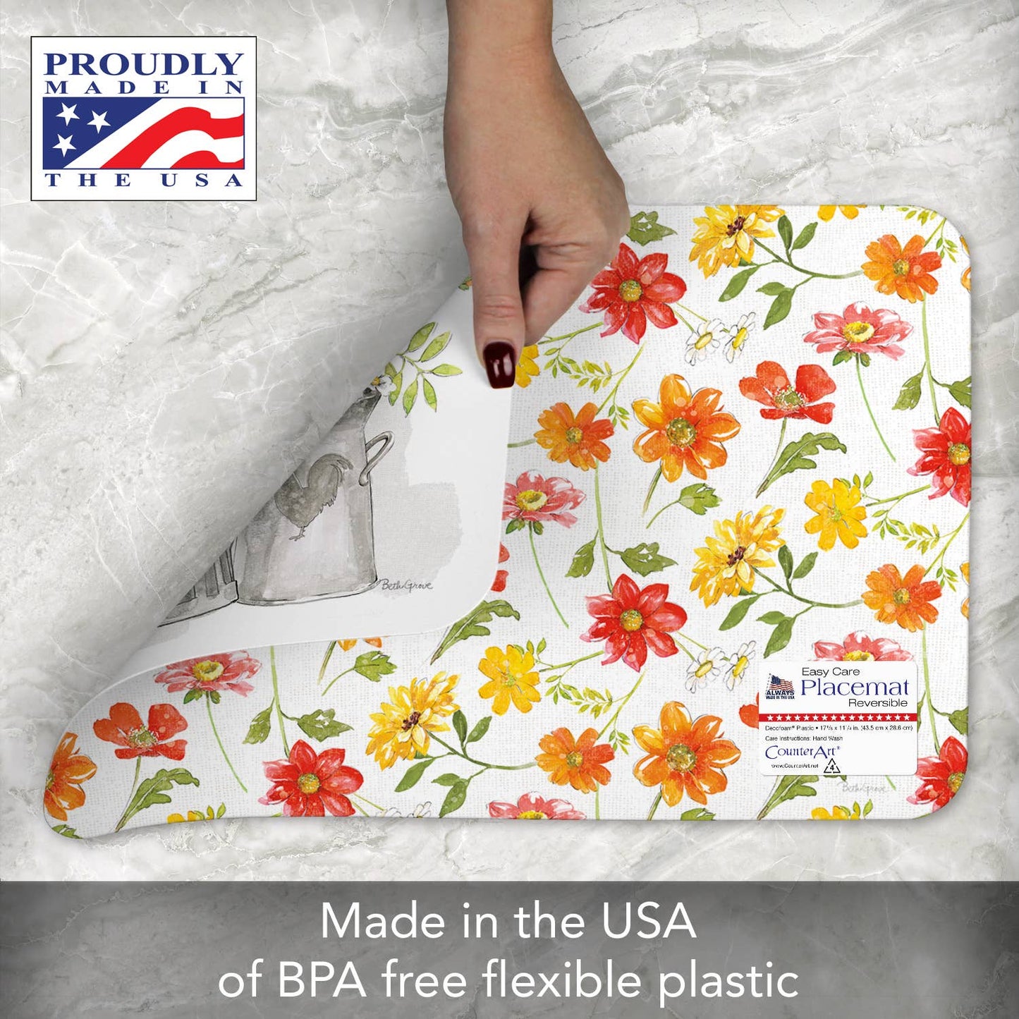 CounterArt/Highland Home/Thirstystone - Farmhouse Floral Reversible Rectangular Plastic Placemat