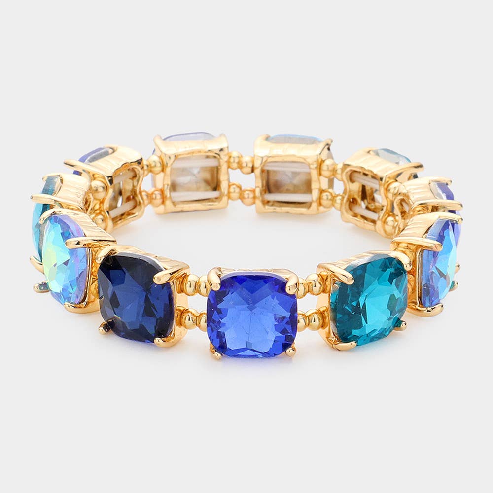 Sensibling Corp. - Cushion Square Stone Stretch Evening Bracelet: GOLD CLEAR
