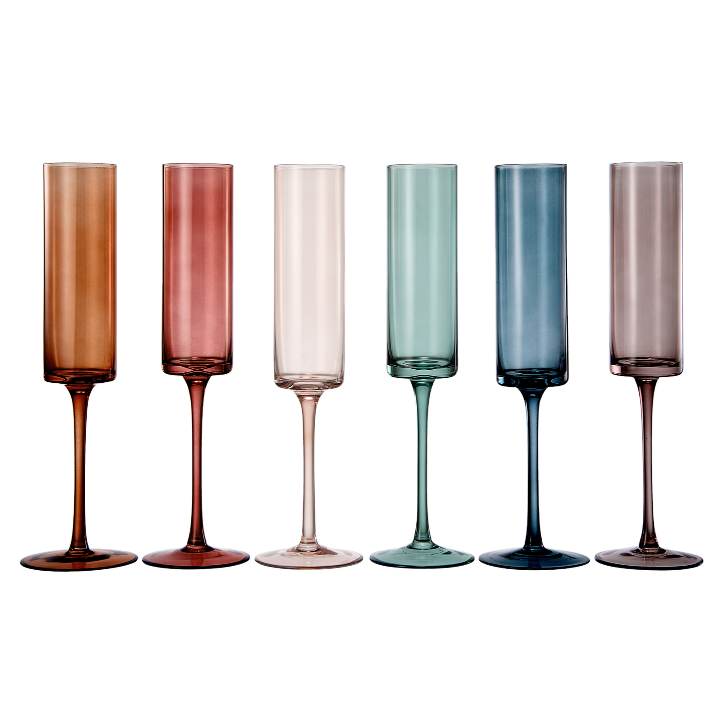The Wine Savant /  Khen Glassware - Khen Muted Rainbow Champagne Flute Stemmed Glasses Set of 6