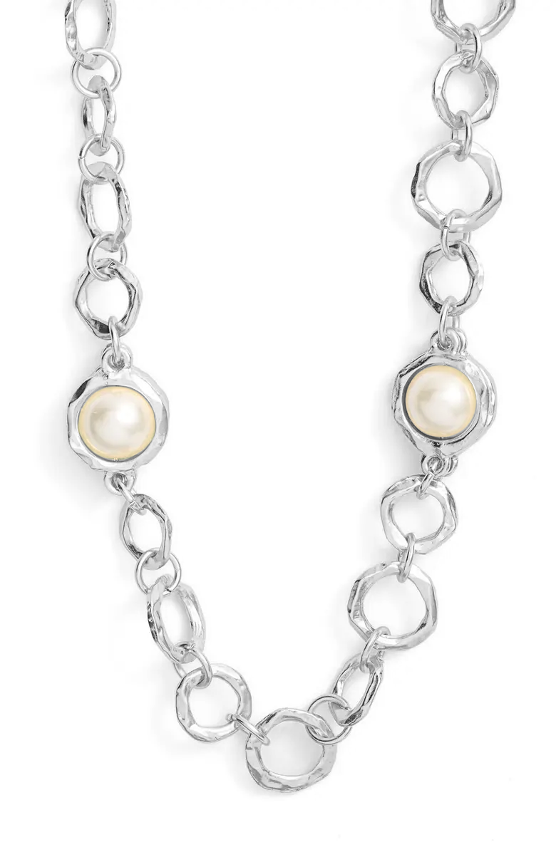 KARINE SULTAN - Classic Pearl Station Necklace: A Chic Accessory: Silver