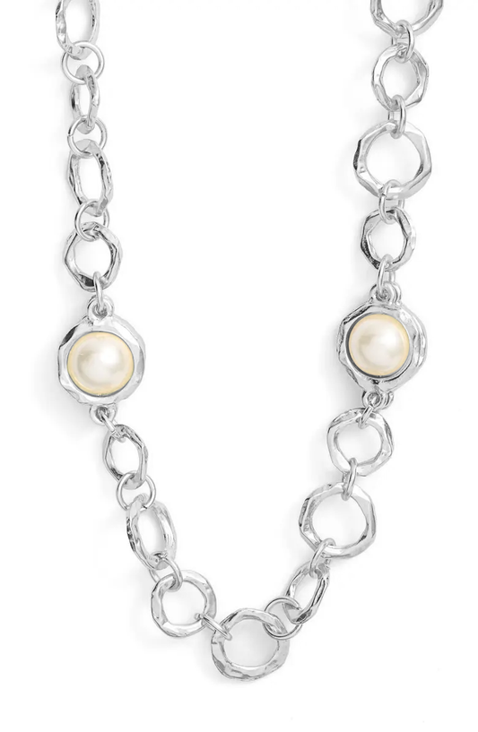 KARINE SULTAN - Classic Pearl Station Necklace: A Chic Accessory: Silver