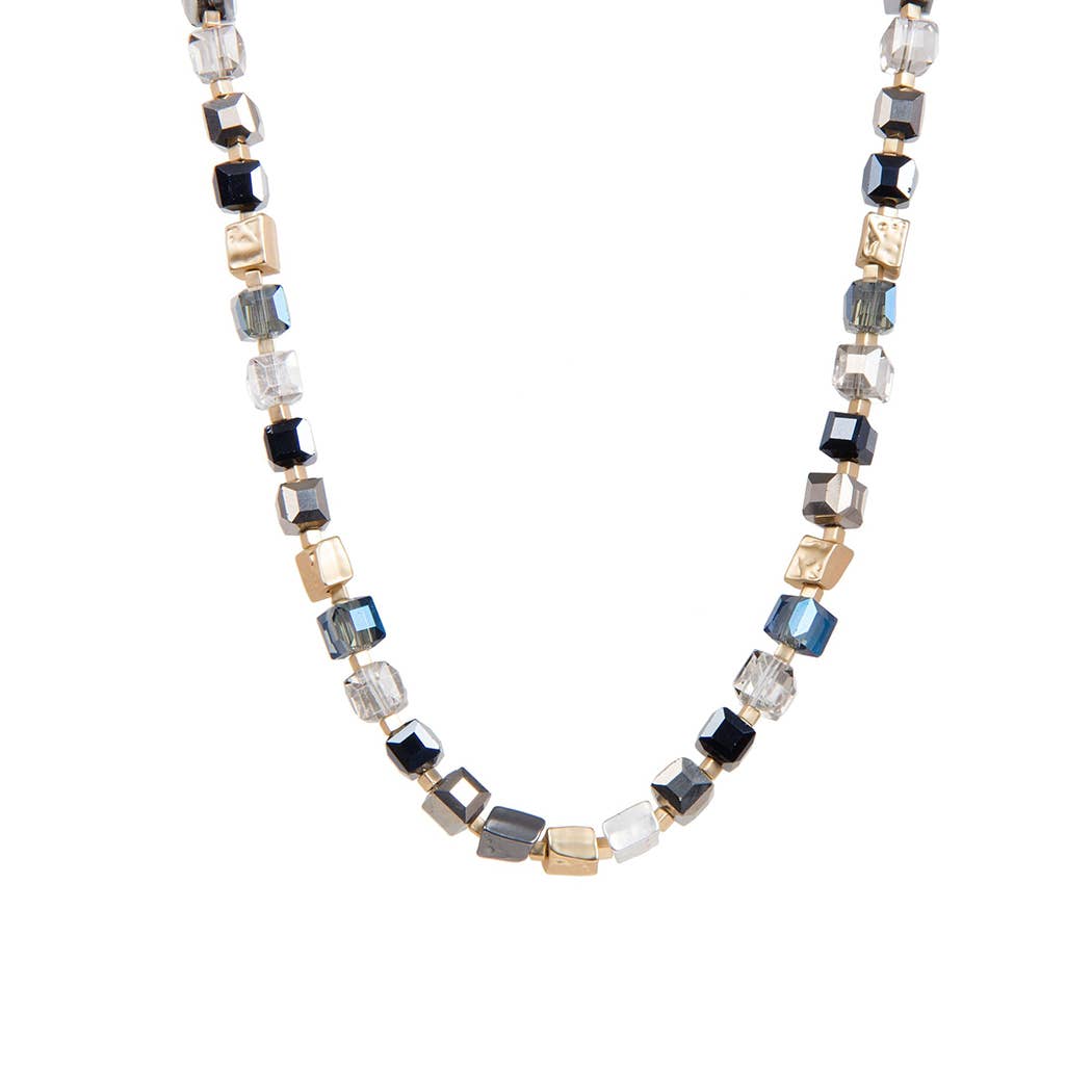 SAACHI - Faceted Glass Bead and Stone Necklace: Navy