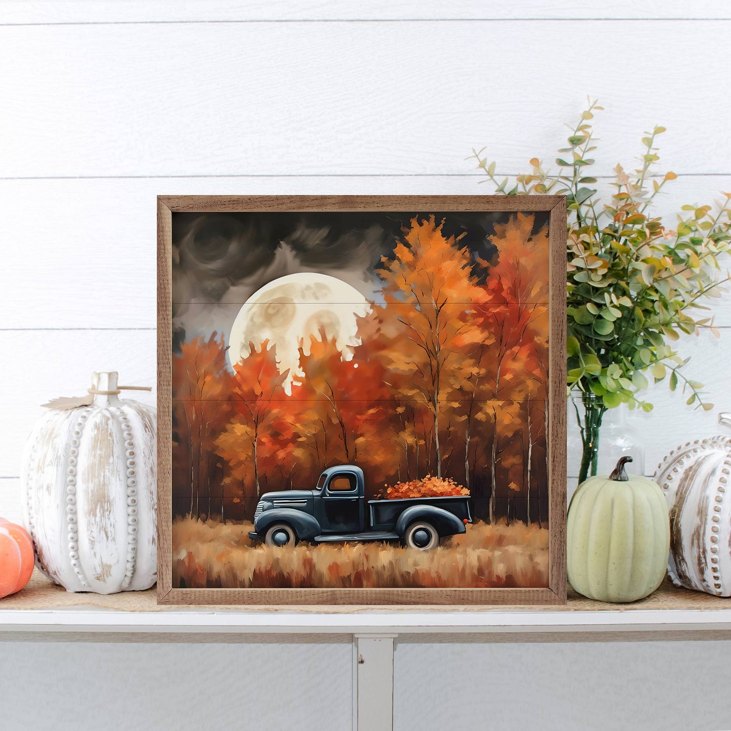 Kendrick Home - Black Truck With Fall Moon: 12 x 12 x 1.5