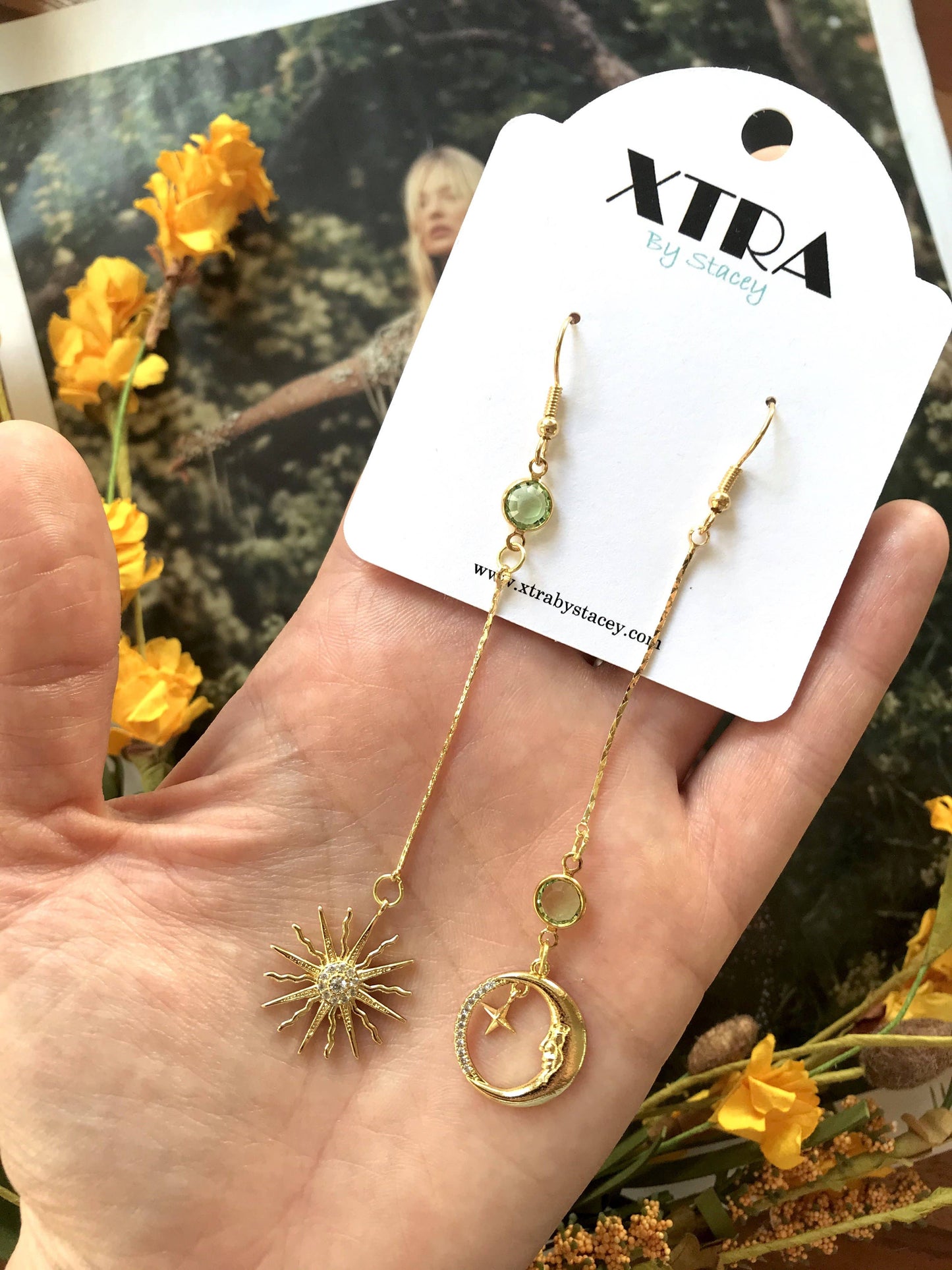 XTRA by Stacey - The Sun and Moon Earring - 12 Birthstone Options: SEPT-Sapphire