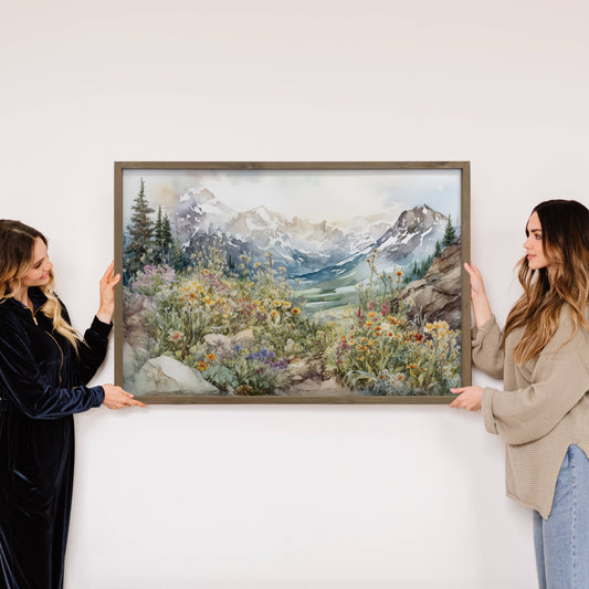 Hangout Home - Mountain Wildflowers - Mountain Landscape Canvas Art: 24x36" Extra Large Canvas Art with Thick Wood Frame
