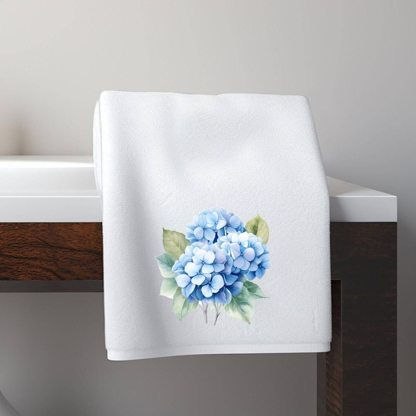 Fernville Creations - Blue Hydrangea Elegant Velour Hand Towel for Bath & Kitchen