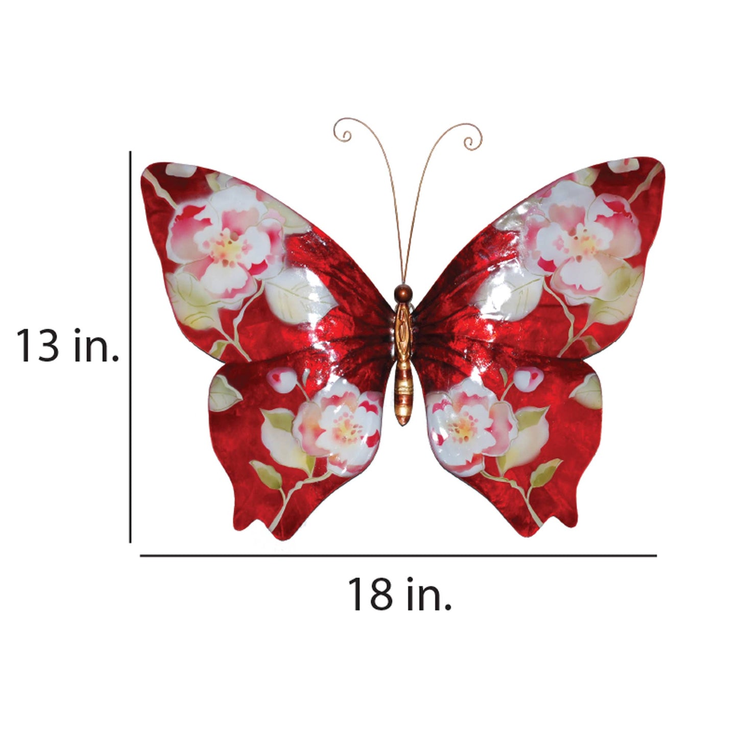 Eangee Home Design - Butterfly Wall Decor Red With Flowers, w/ Capiz-Outdoor Safe
