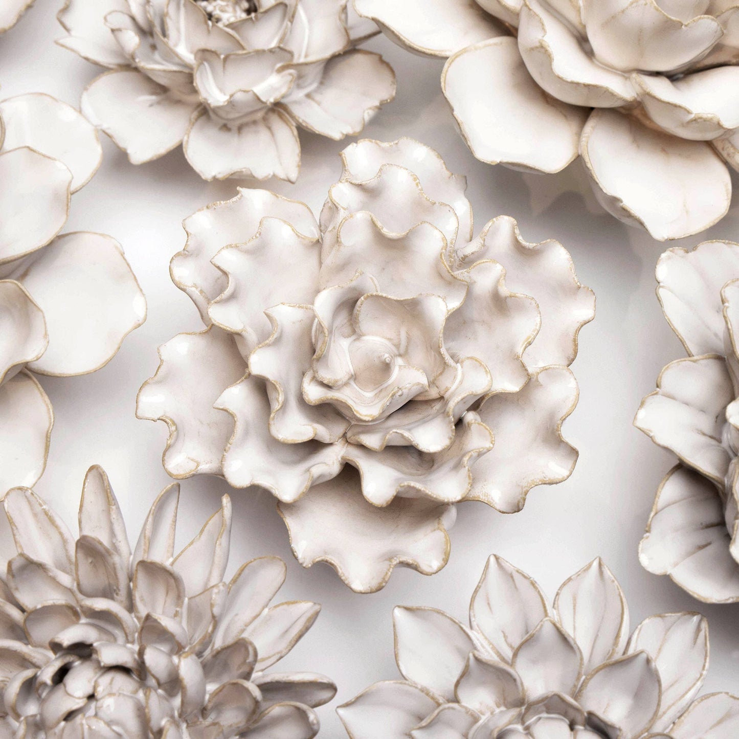 Chive - Coastal White Ceramic Flowers For Tabletop Or Wall Hanging: Ivory Rose