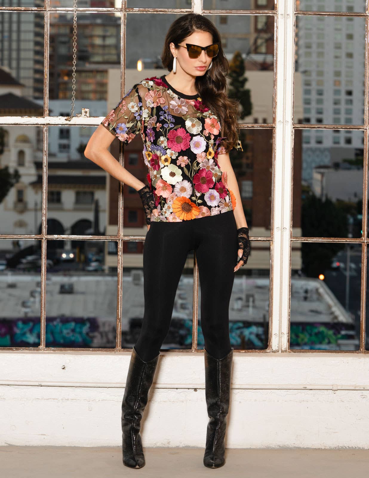 Adore - L3684-3 - Floral Embroidered Lace Top: XL