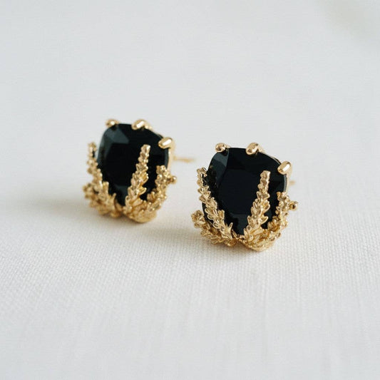 Ellemadera - Geometric Black Gold Drop Earrings