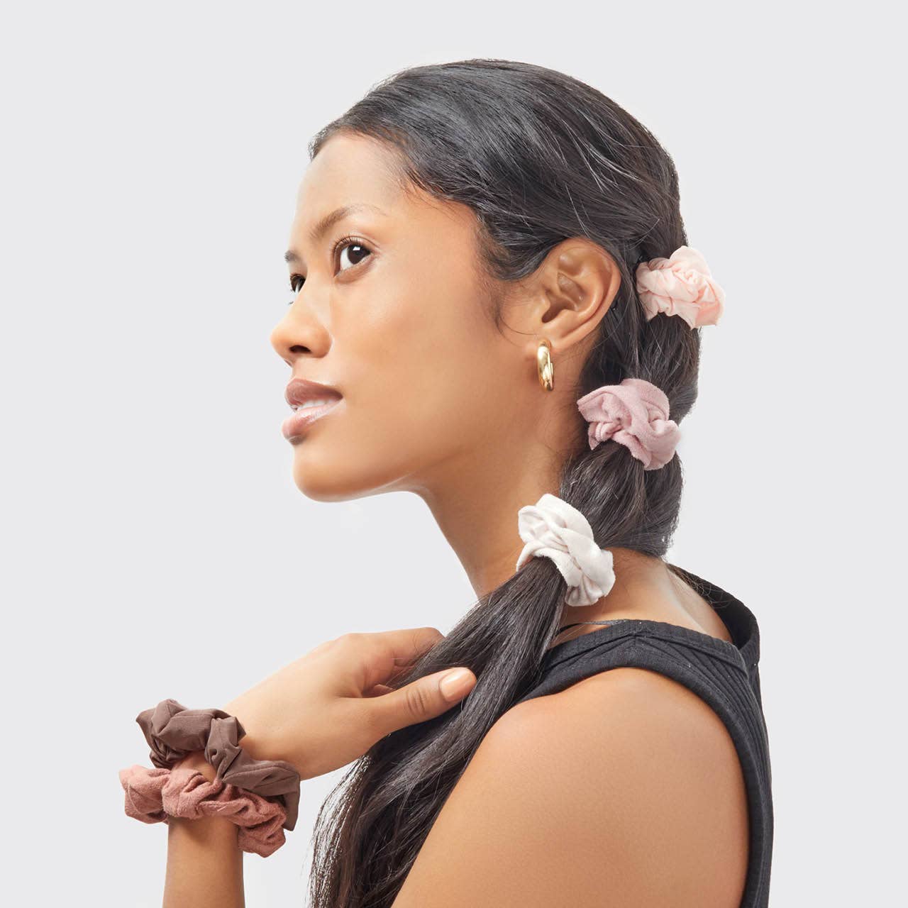 KITSCH - Assorted Textured Scrunchies 5pc Set - Terracotta