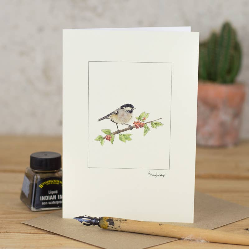 Papersheep UK - Coal Tit Greetings card with wool finish| 3D Greetings card