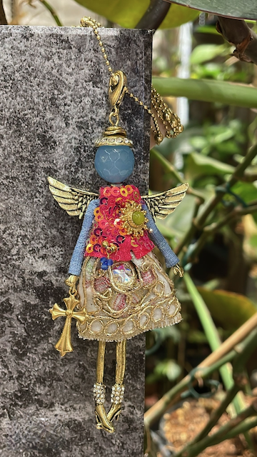 Pretty Persuasions - N23188D Stone Adorned French Doll Stainless Steel Necklace: 03 Teal Sequins