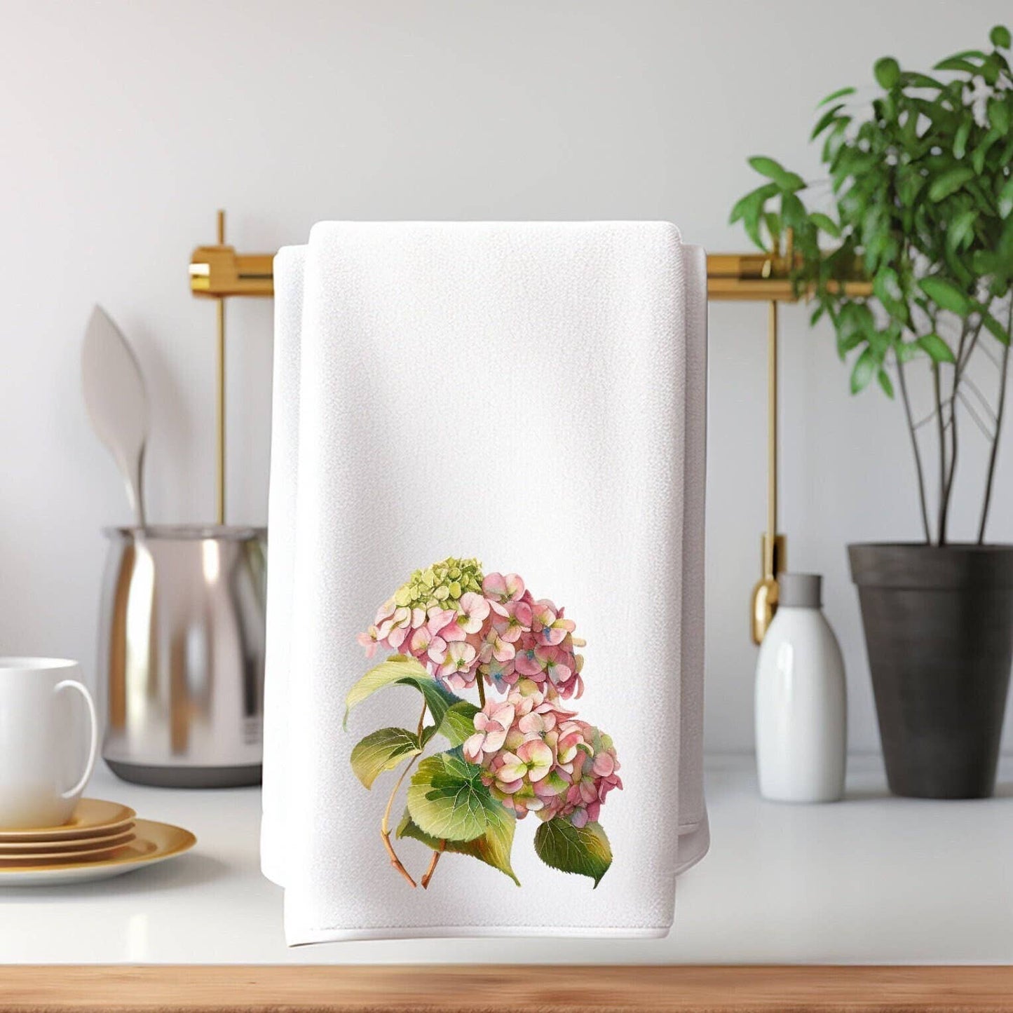Fernville Creations - Elegant Hydrangea Hand Towel, Luxury Velour, Home Decor Gift