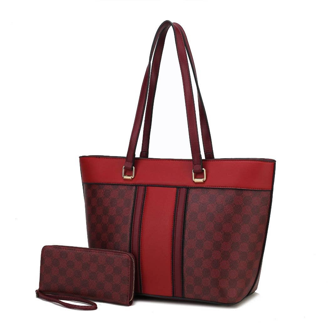 MKF Collection - Fabiola Tote Handbag with Wallet Vegan Leather Women by Mia: Coffee-Red