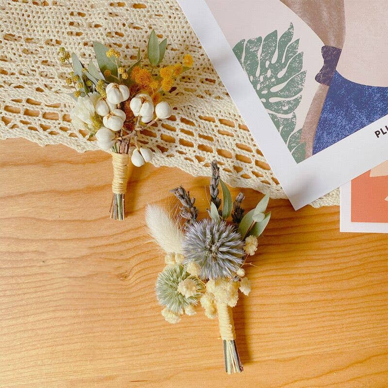 Sweet Home Deco - Boho Greenery Mini Floral Bouquet, Dried Flower Boutonniere: Style F