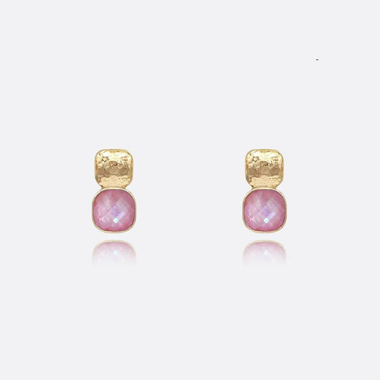 anbfashion - HAMMERED METAL SQUARE STONE EARRING : PKMOP