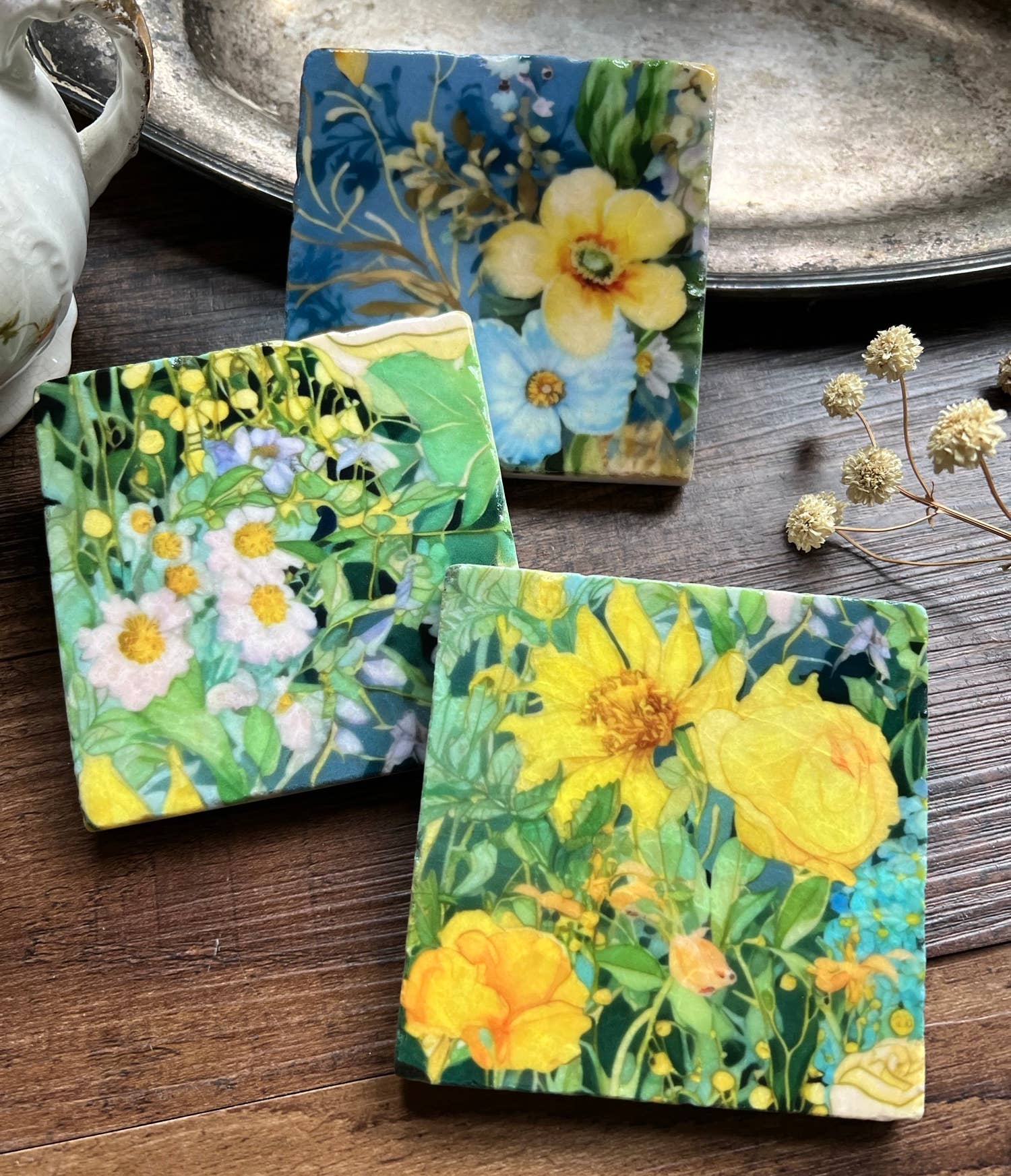 The Painted Lily Watercolor Garden Sunshine Stone Coasters - Thumbnail 5