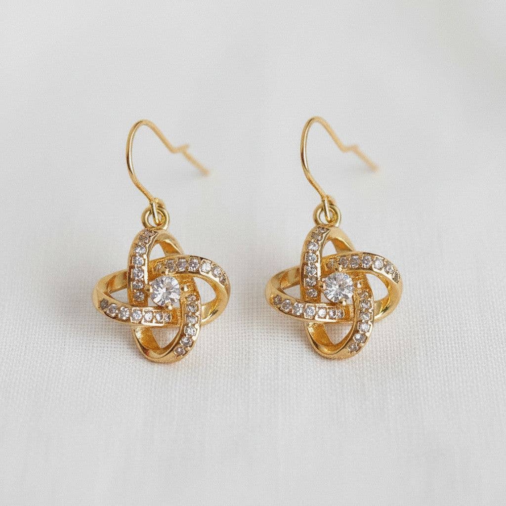 Ellemadera - Gold Plated Pinwheel Cubic Zirconia Earrings