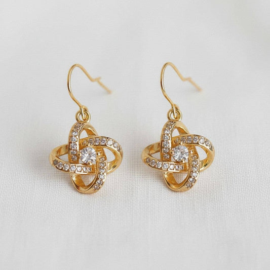 Ellemadera - Gold Plated Pinwheel Cubic Zirconia Earrings