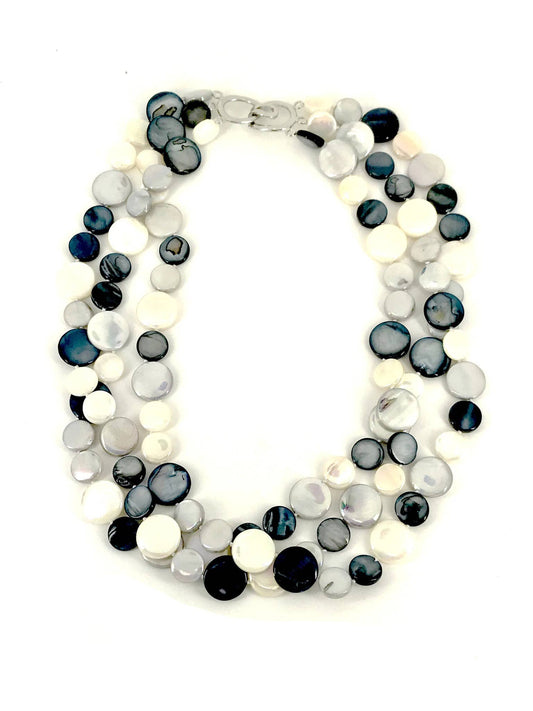 Sea Lily - 252000 - Black and White 3 Strand MOP Necklace