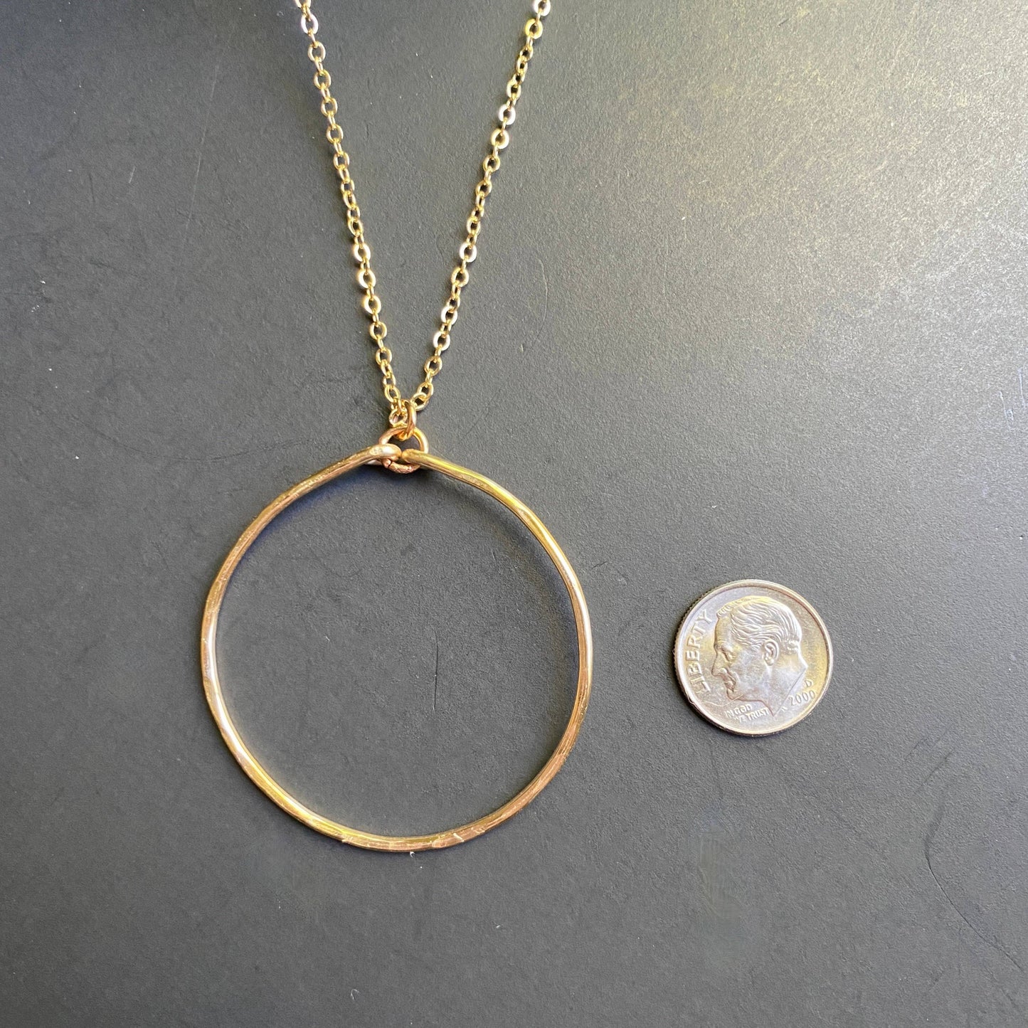 Marble Designs Jewelry - Hammered Gold Hoop Necklace Pendant Simple Classic: Silver