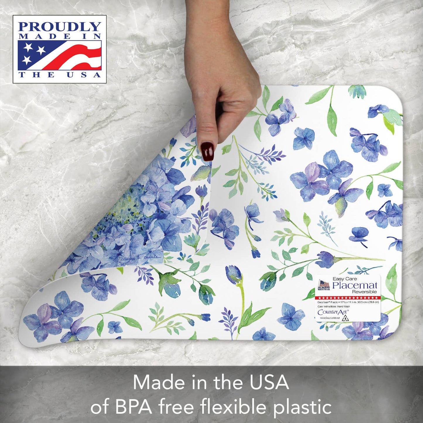 CounterArt/Highland Home/Thirstystone/CoasterStone - Beautiful Hydrangea Reversible Rectangular Plastic Placemat