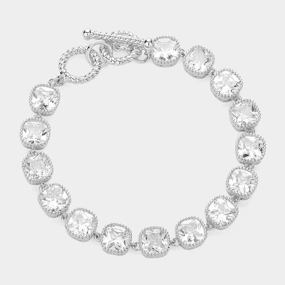 Sensibling Corp. - 14K Gold Plated Square CZ Stone Link Evening Toggle Bracelet: Black
