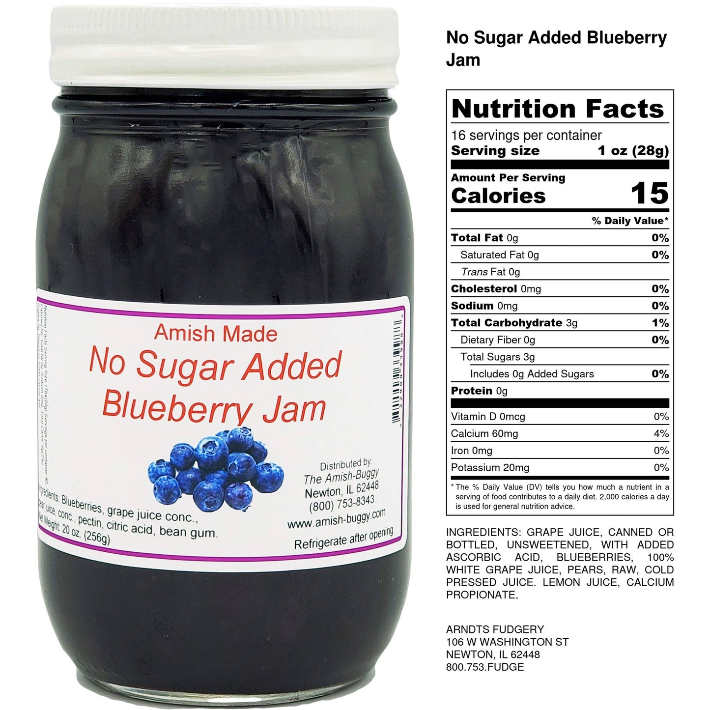 Arndt's Fudgery LLC - All Natural No Sugar Added Amish Made 16 oz. Jam: Apricot