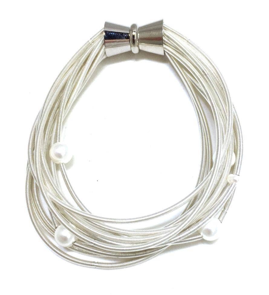 Sea Lily - 580W - White Wire Bracelet White FW Pearls  Magnetic & Clasp