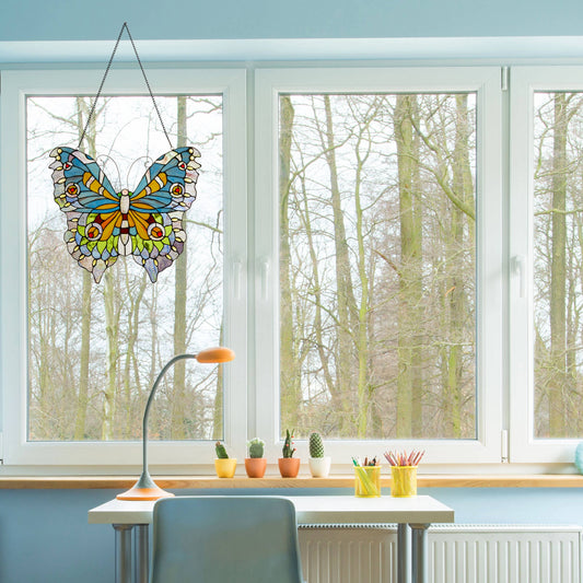 River of Goods - 20.5"H Luisa Blue, Yellow & Green Butterfly Window Panel