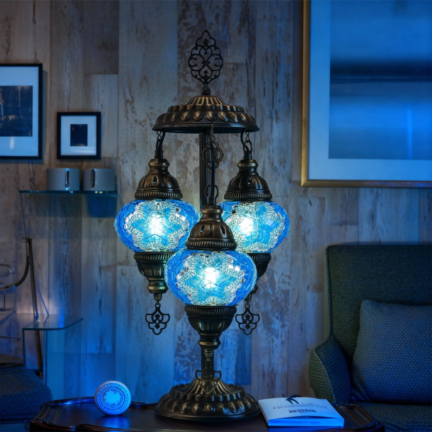 Mozaist - 3-Globe Turkish Mosaic Table Lamp (Blue)