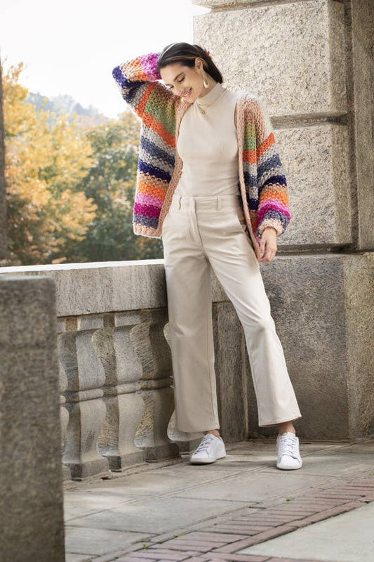 SAACHI - Rainbow Knitted Cardigan: Ivory