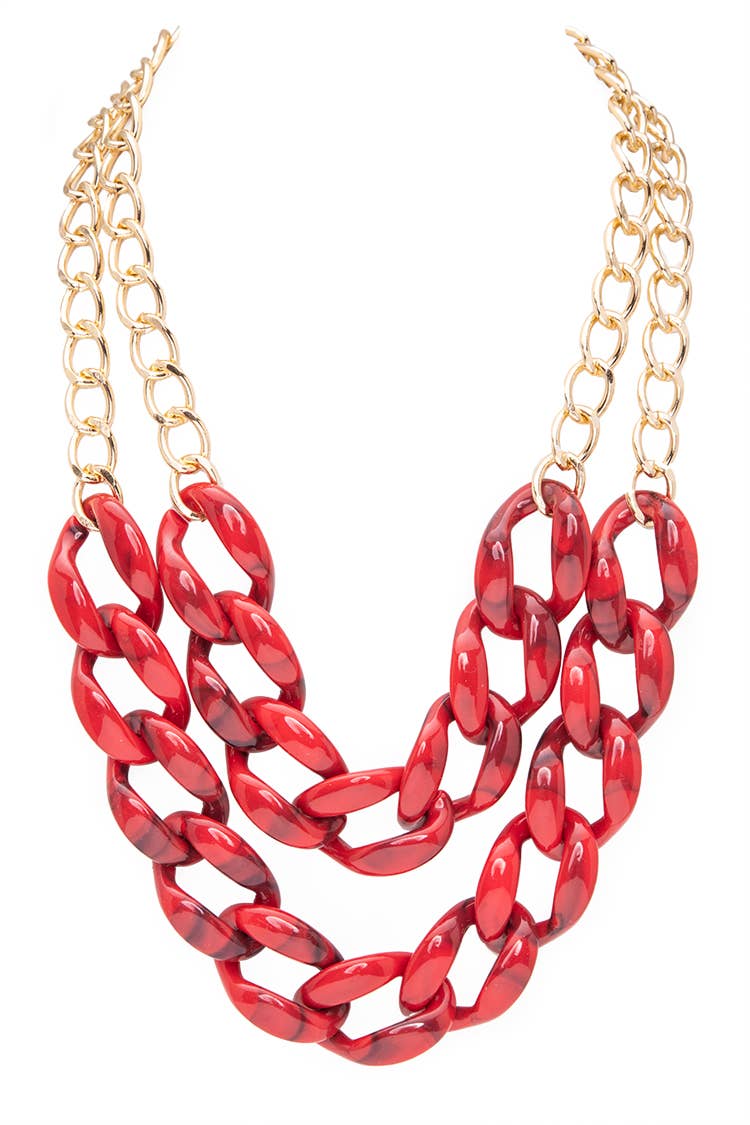 Artini Accessories - Resin Chain Link Layered Necklace: Brown