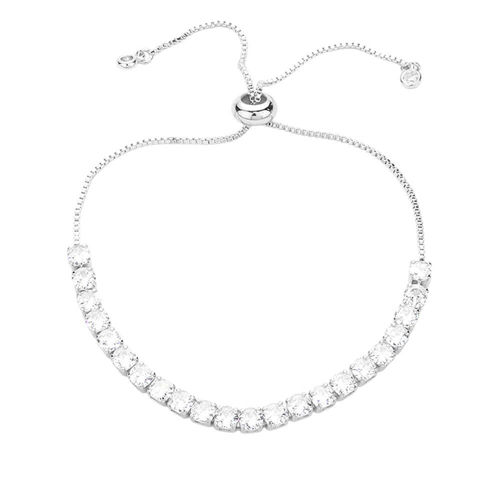 Sensibling Corp. - Stainless Steel Round CZ Tennis Chain Pull Tie Bracelet: Multi