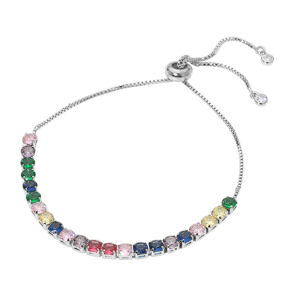 Sensibling Corp. - Stainless Steel Round CZ Tennis Chain Pull Tie Bracelet: Multi