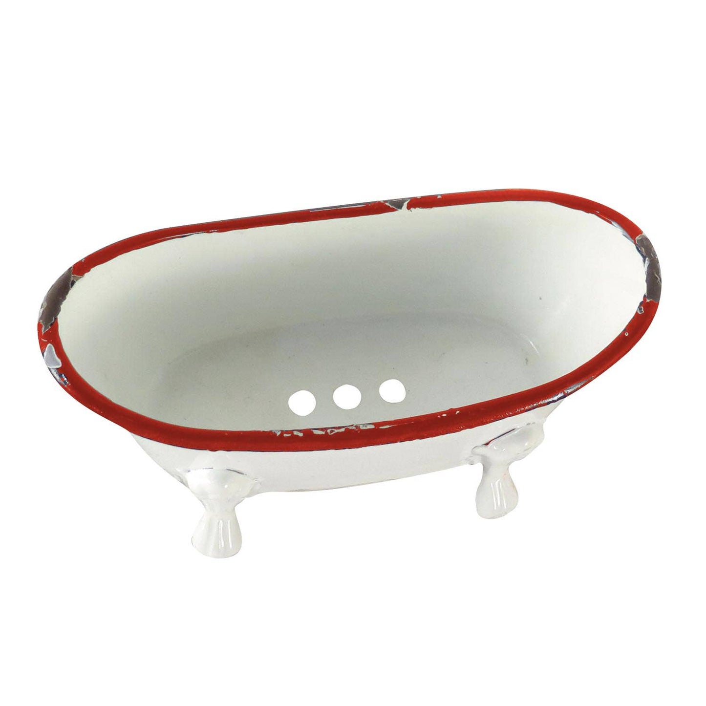 Foreside Home & Garden - Red Distressed Rim White Enamel Bathtub Soap Dish