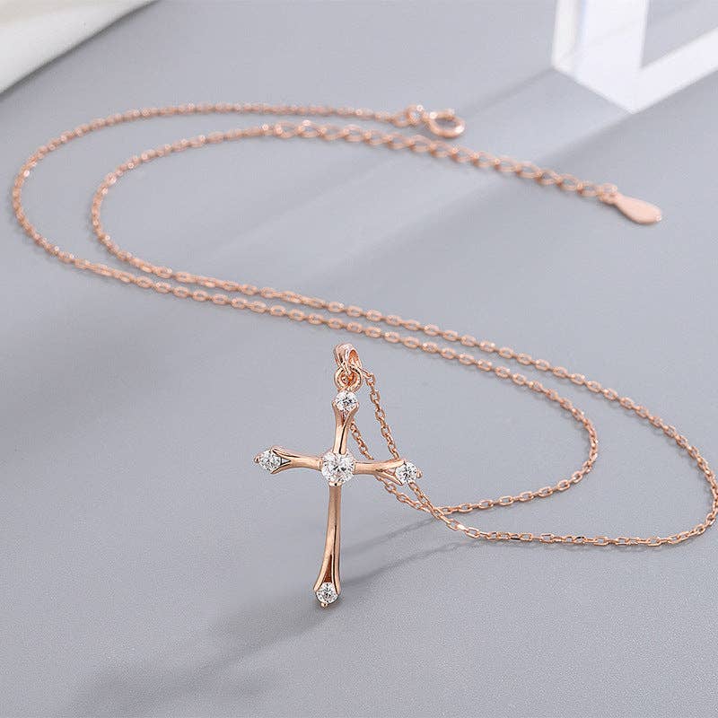 Perimade & Co. LLC - Dainty Cross Charm Pendant Necklace in 925 Sterling Silver: Gold