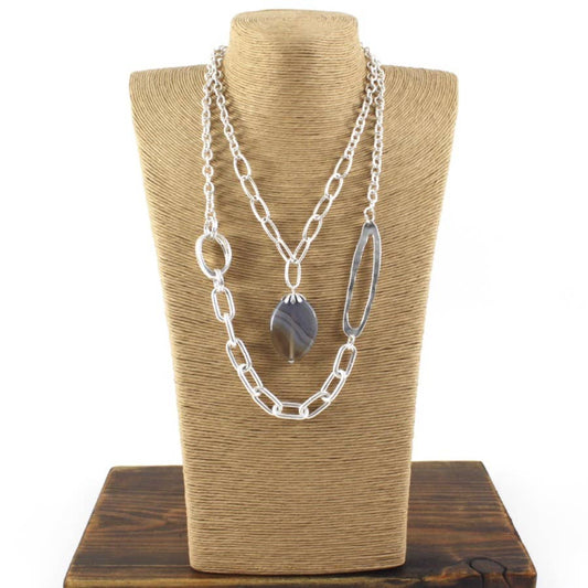 Pretty Persuasions - N20110 2-Layer Bold Chain Necklace w/Resin Pendant: 02 SL