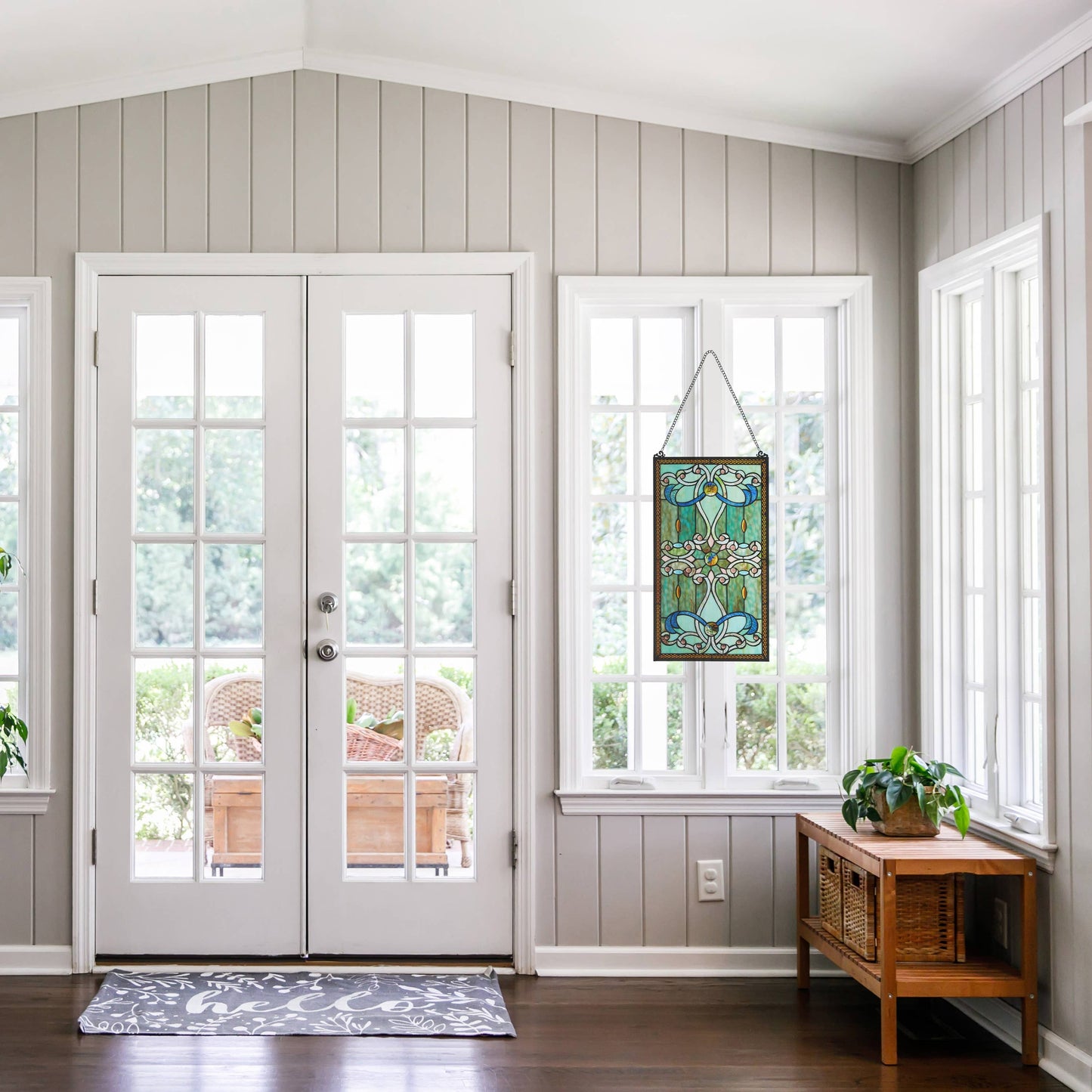 River of Goods - 26"H Wyatt Green Stained Glass Window Panel