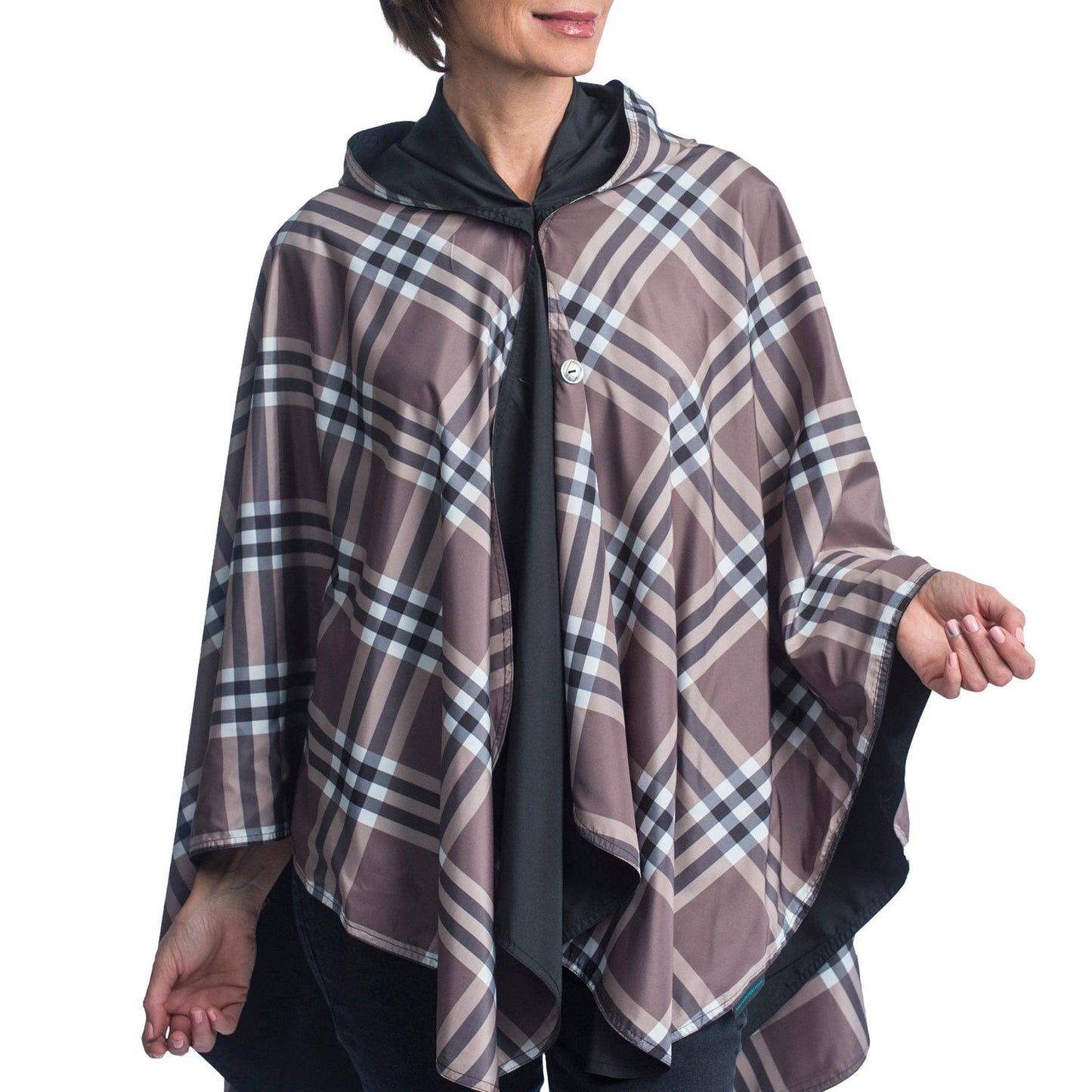 RainCaper - Black and Coco Plaid Rain & Travel Cape