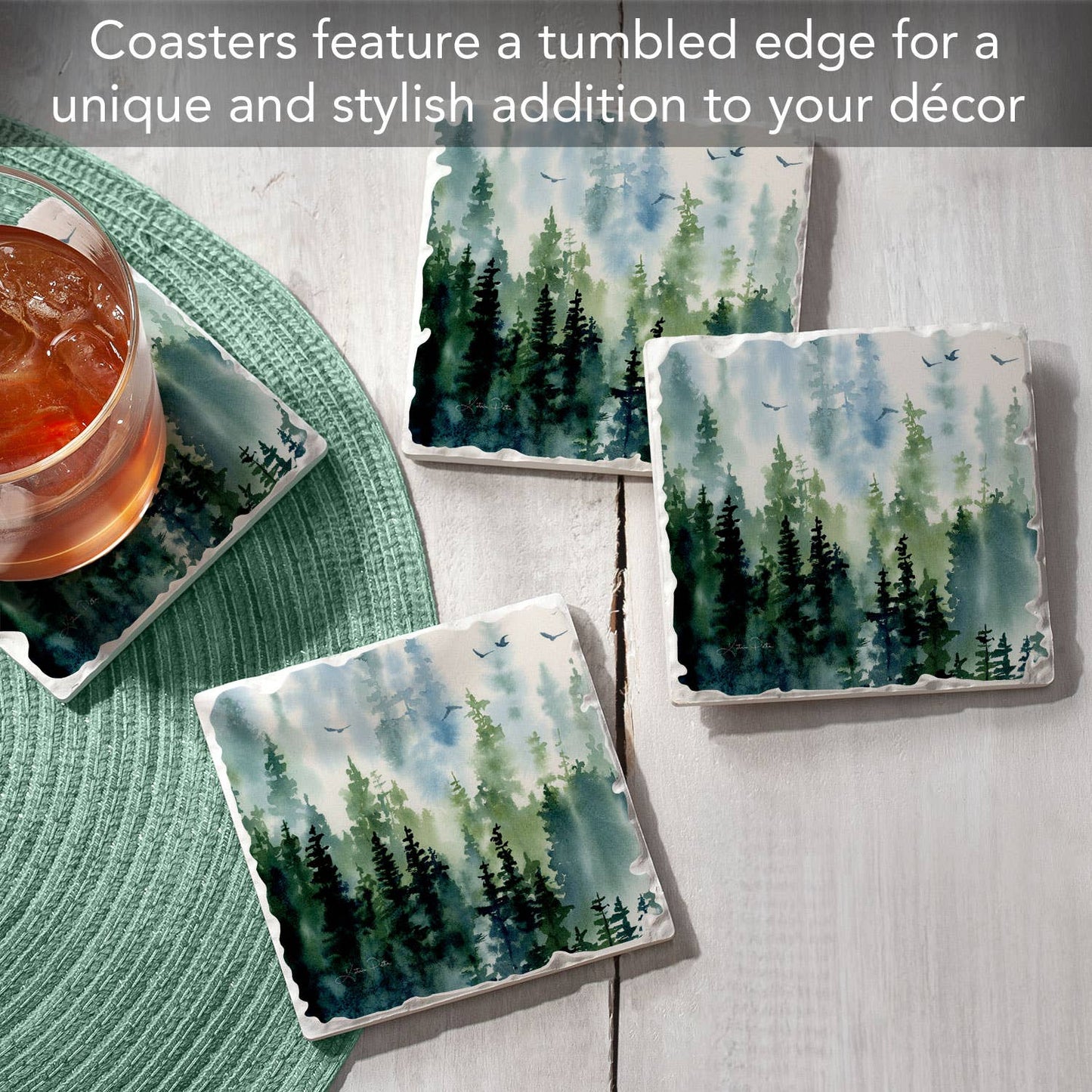 CounterArt/Highland Home/Thirstystone - "Treeline" 4 Pack Tumbled Tile Coasters
