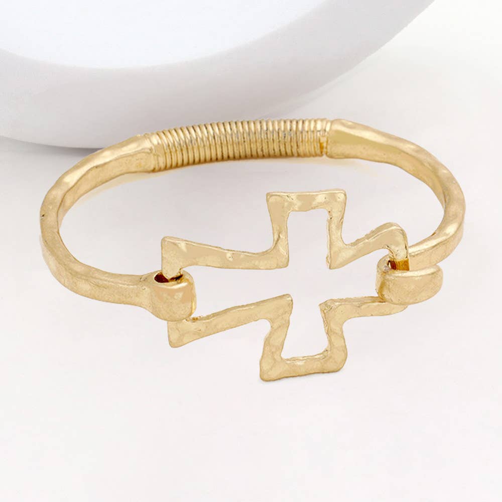 Sensibling Corp. - Hammered Metal Cross Bangle Bracelet: Silver